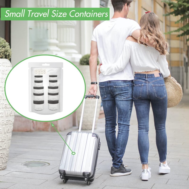 ZEJIA 10pcs Small Travel Containers, Sample Containers with Screw Lids, 5 Size 3/5/10/15/20 Gram Sample Jars with 12pcs Labels and 2pcs Mini Disposable Spatula, Makeup Sample Containers BPA Free - Image 4